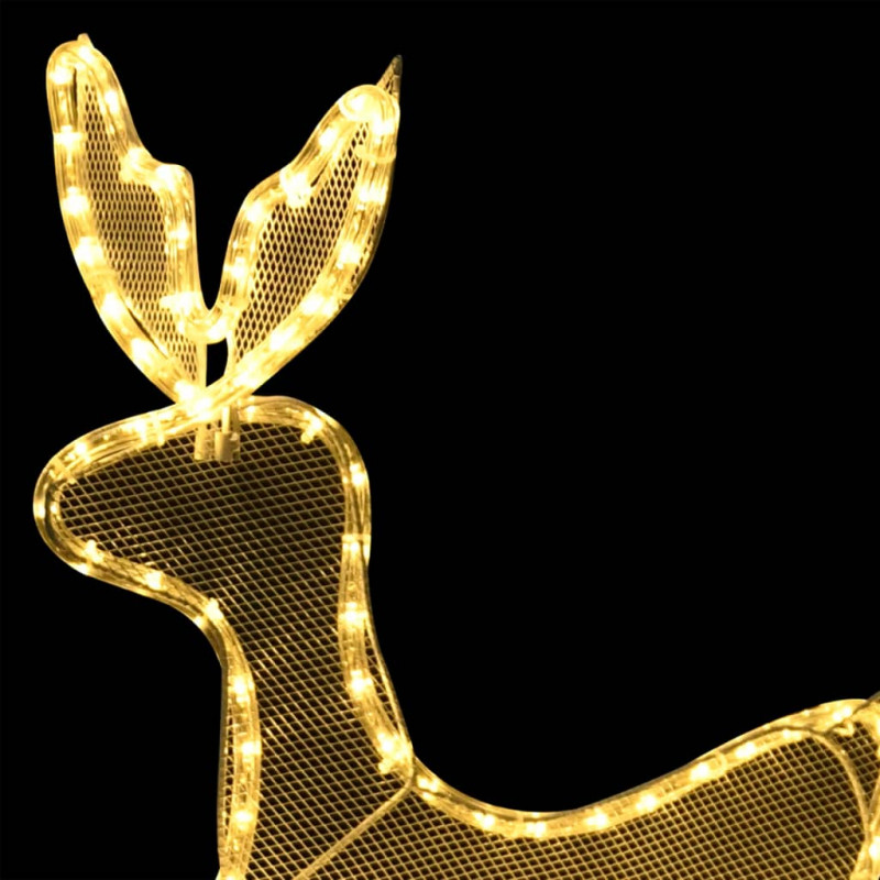 2 świąteczne renifery z saniami z lampek, z siateczką, 648 LED