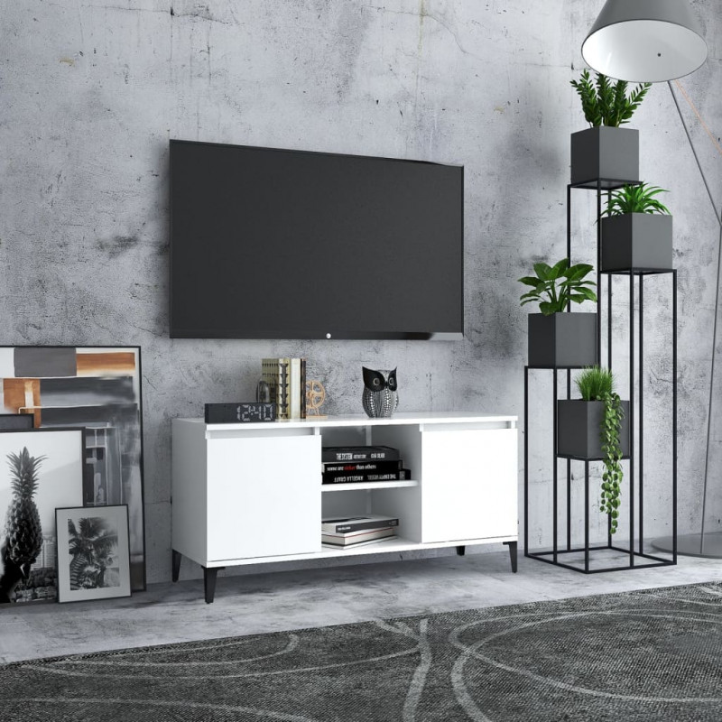 Szafka TV, metalowe nóżki, biała, 103,5x35x50 cm