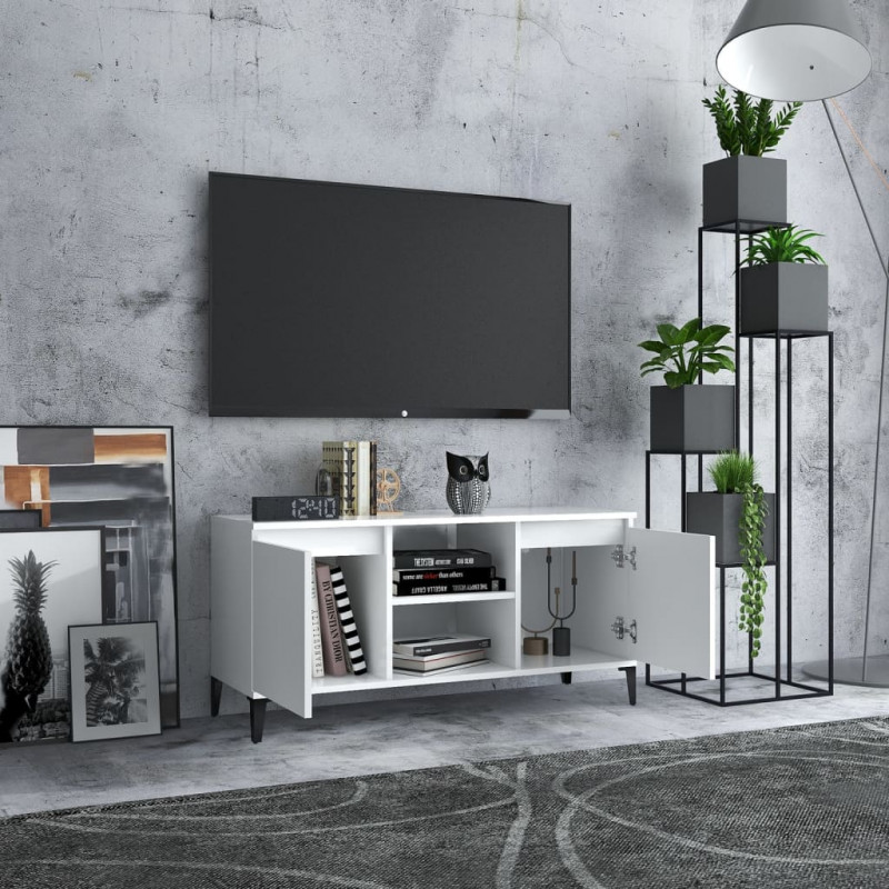 Szafka TV, metalowe nóżki, biała, 103,5x35x50 cm