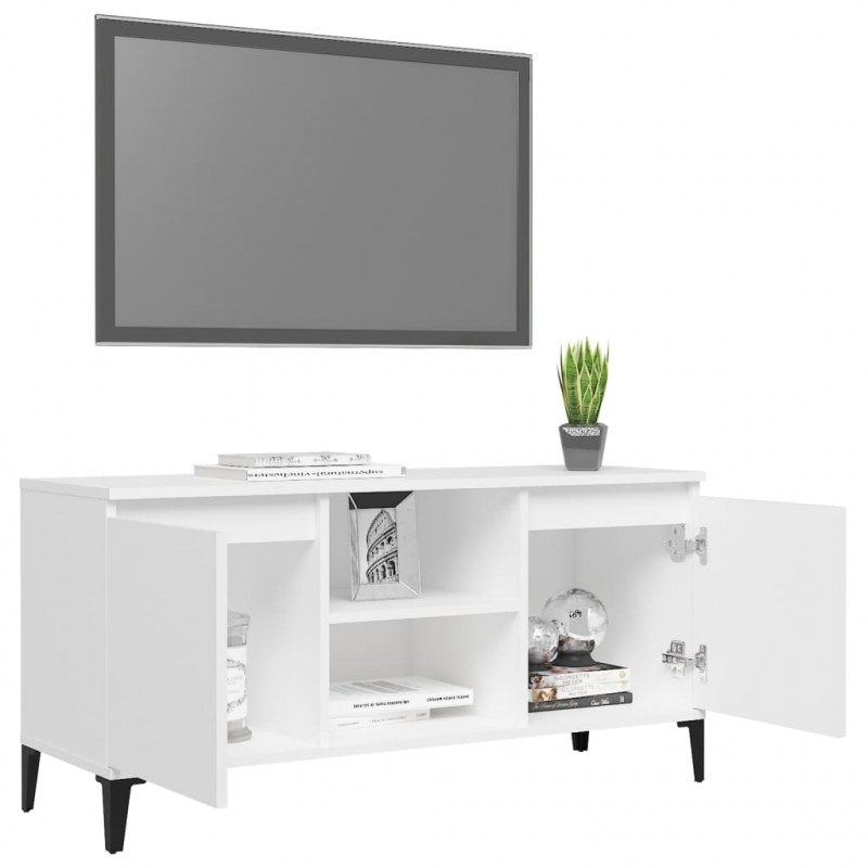 Szafka TV, metalowe nóżki, biała, 103,5x35x50 cm
