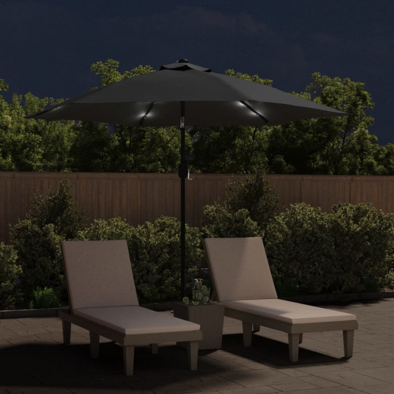 Parasol ogrodowy z LED i stalowym słupkiem, 300 cm, antracytowy