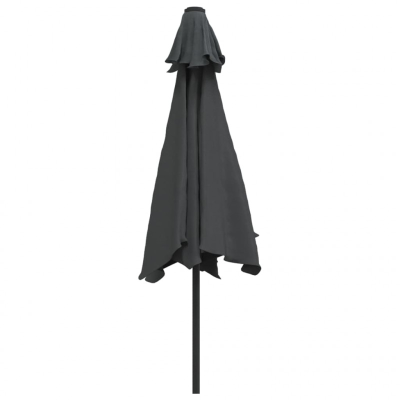 Parasol ogrodowy z LED i stalowym słupkiem, 300 cm, antracytowy