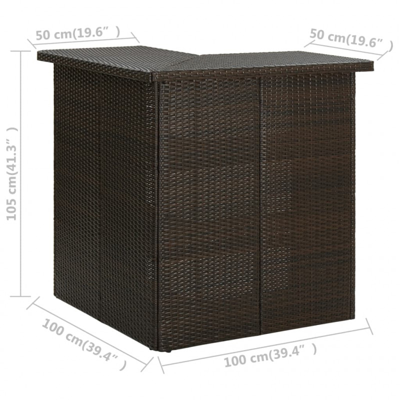 Narożny stolik barowy, brązowy, 100x50x105 cm, rattan PE