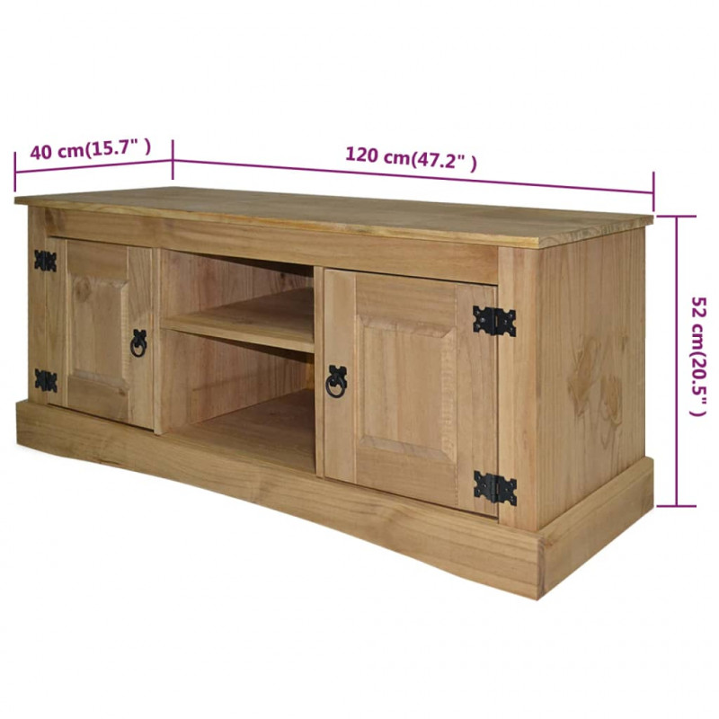 Szafka TV w meksykańskim stylu Corona, sosna, 120x40x52 cm