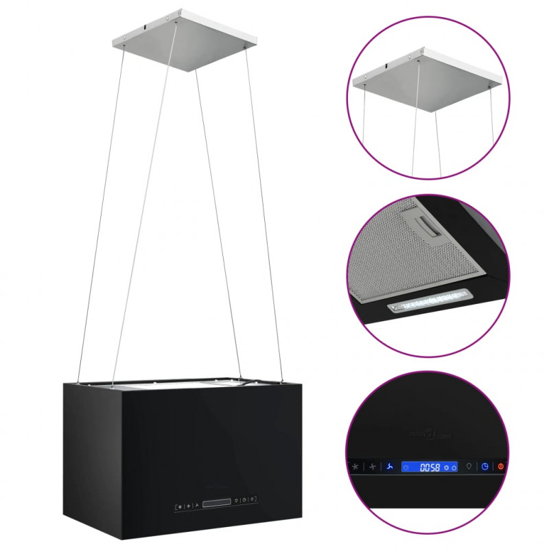 Wiszący okap nad wyspę, dotykowy LCD, 55 cm, stalowy