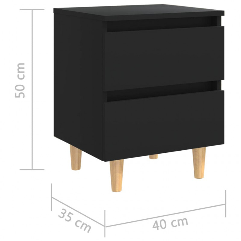 Szafka nocna z sosnowymi nóżkami, czarna, 40x35x50 cm