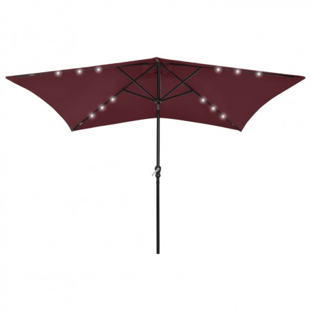 Parasol ogrodowy z LED i stalowym słupkiem, bordowy, 2x3 m