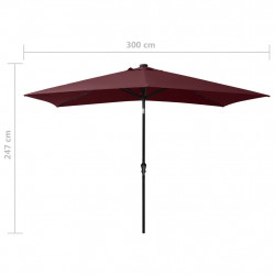 Parasol ogrodowy z LED i stalowym słupkiem, bordowy, 2x3 m