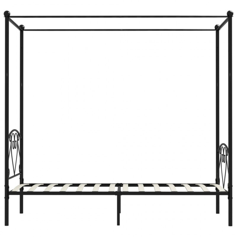 Rama łóżka z baldachimem, czarna, metalowa, 90 x 200 cm