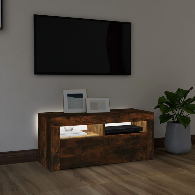 Szafka pod TV z oświetleniem LED, przydymiony dąb, 90x35x40 cm