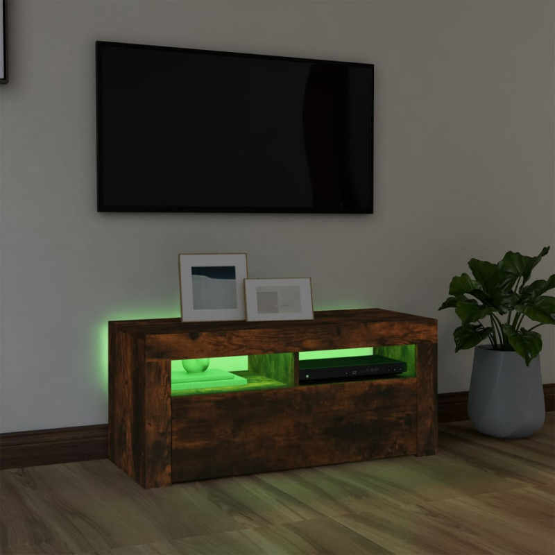 Szafka pod TV z oświetleniem LED, przydymiony dąb, 90x35x40 cm