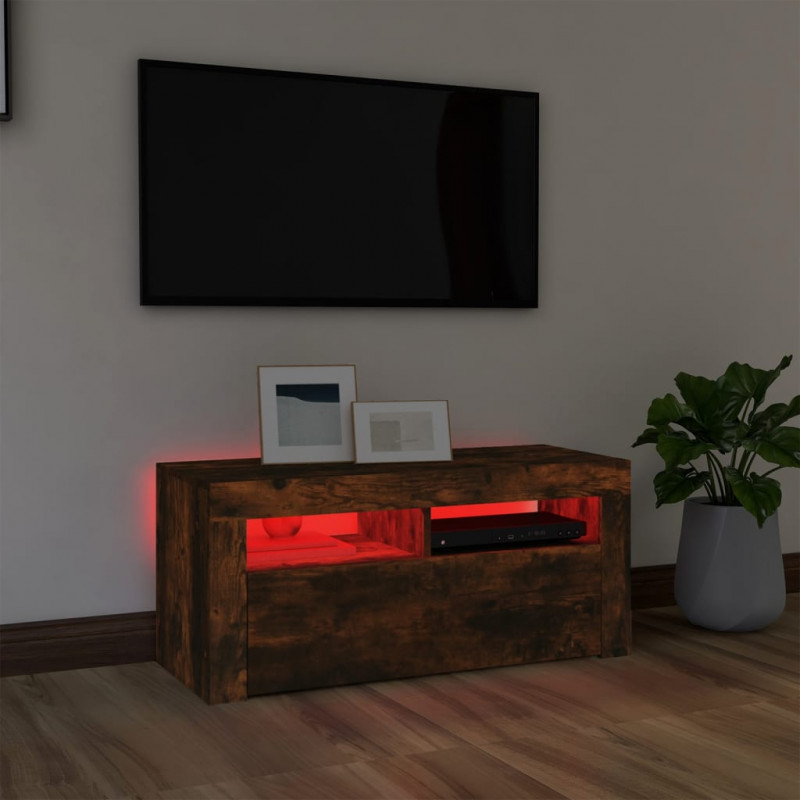 Szafka pod TV z oświetleniem LED, przydymiony dąb, 90x35x40 cm