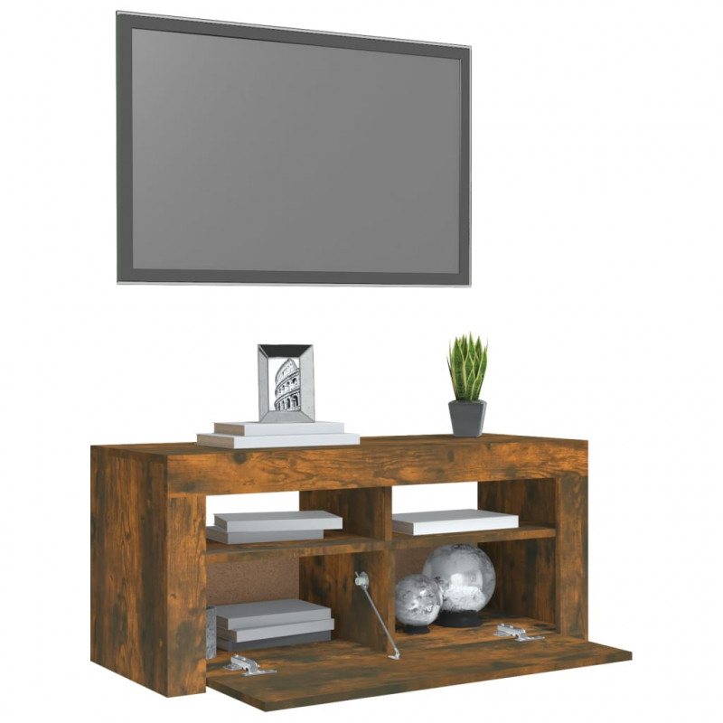 Szafka pod TV z oświetleniem LED, przydymiony dąb, 90x35x40 cm