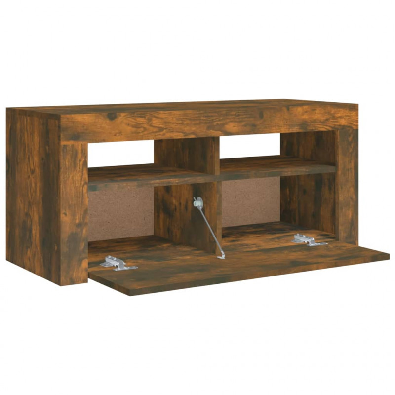 Szafka pod TV z oświetleniem LED, przydymiony dąb, 90x35x40 cm