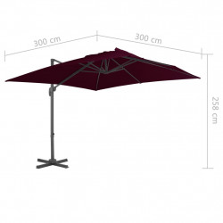 Parasol wiszący z aluminiowym słupkiem, 300x300 cm, bordowy