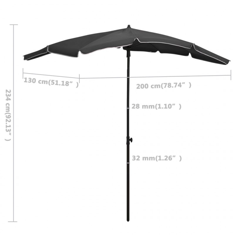 Parasol ogrodowy na słupku, 200x130 cm, antracytowy
