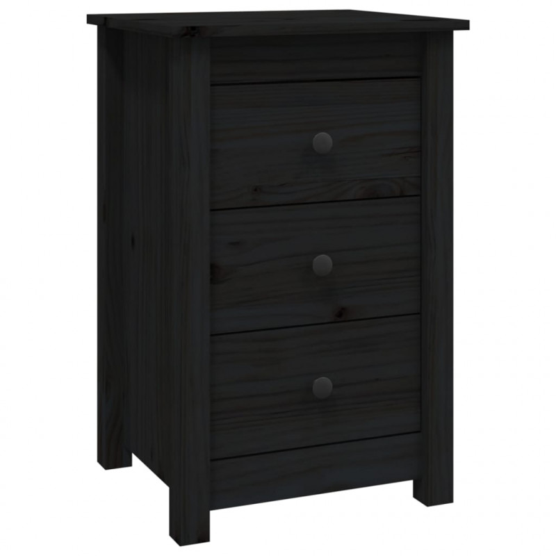 Szafki nocne, 2 szt., czarny, 40x35x61,5cm, lite drewno sosnowe