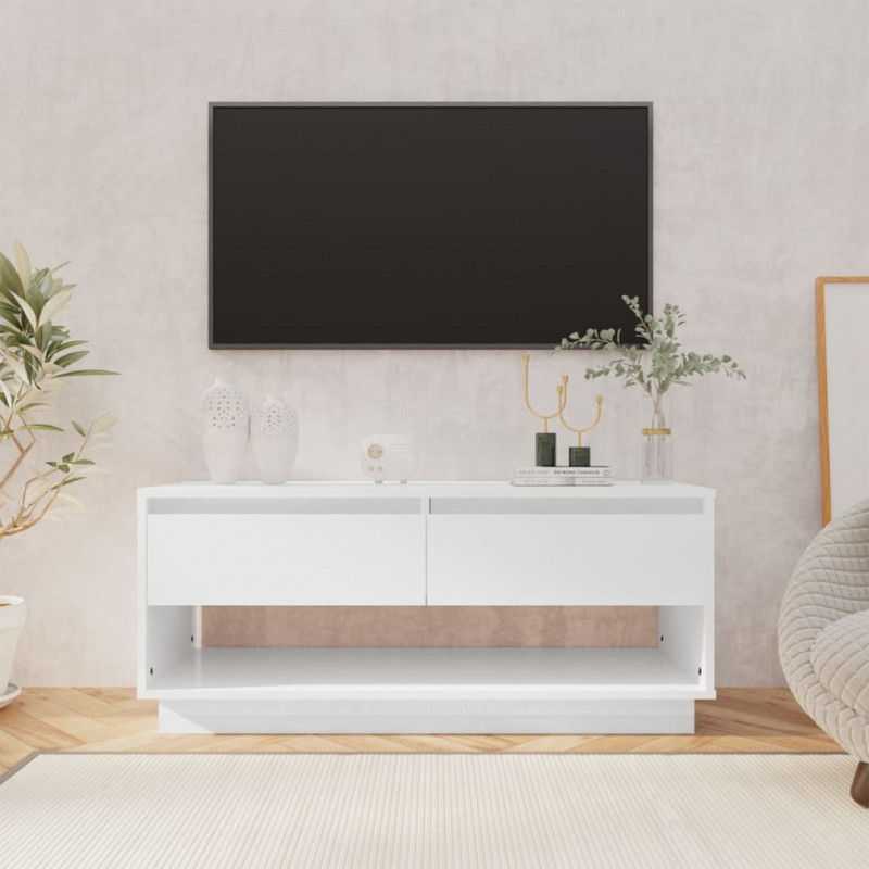Szafka pod TV, wysoki połysk, biała, 102x41x44 cm