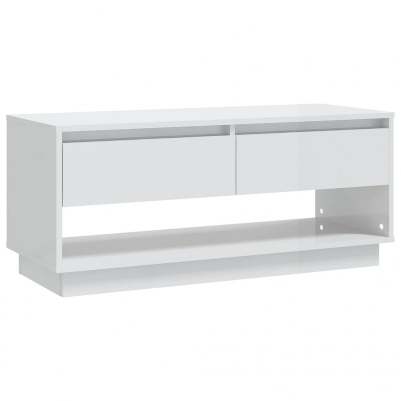 Szafka pod TV, wysoki połysk, biała, 102x41x44 cm