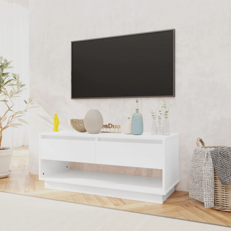 Szafka pod TV, wysoki połysk, biała, 102x41x44 cm