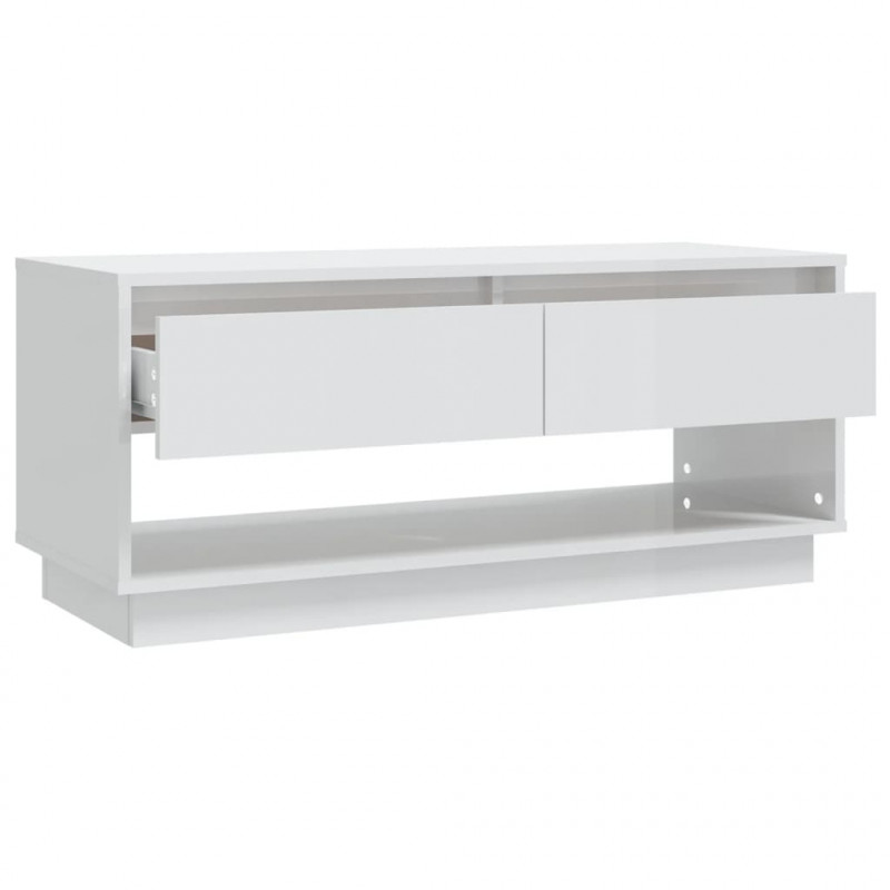 Szafka pod TV, wysoki połysk, biała, 102x41x44 cm