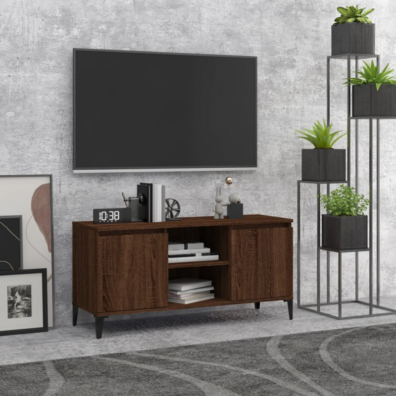 Szafka pod TV, metalowe nóżki, brązowy dąb, 103,5x35x50 cm