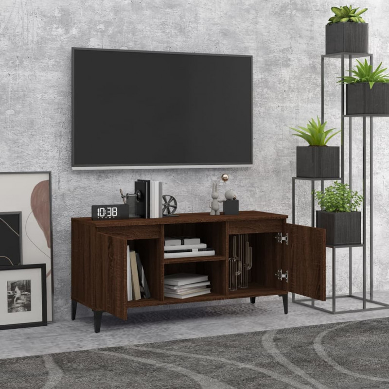 Szafka pod TV, metalowe nóżki, brązowy dąb, 103,5x35x50 cm