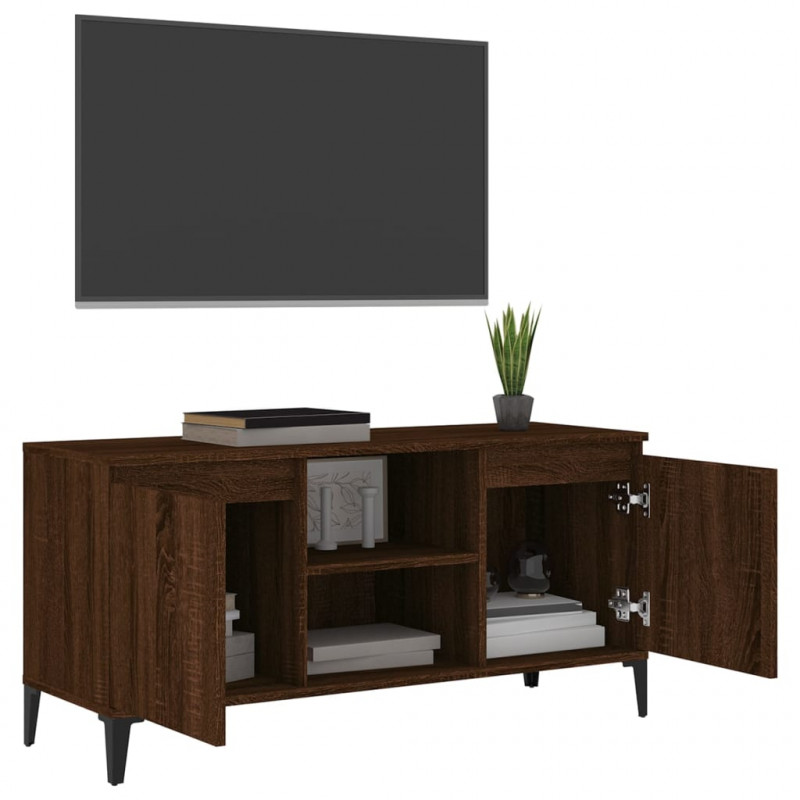 Szafka pod TV, metalowe nóżki, brązowy dąb, 103,5x35x50 cm