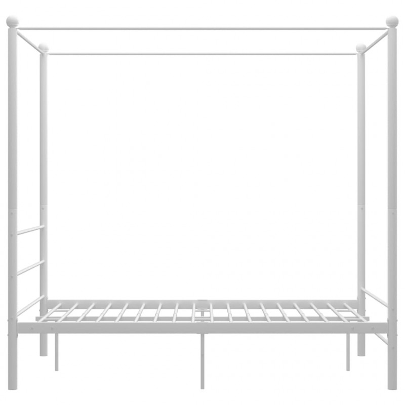 Rama łóżka z baldachimem, biała, metalowa, 140 x 200 cm