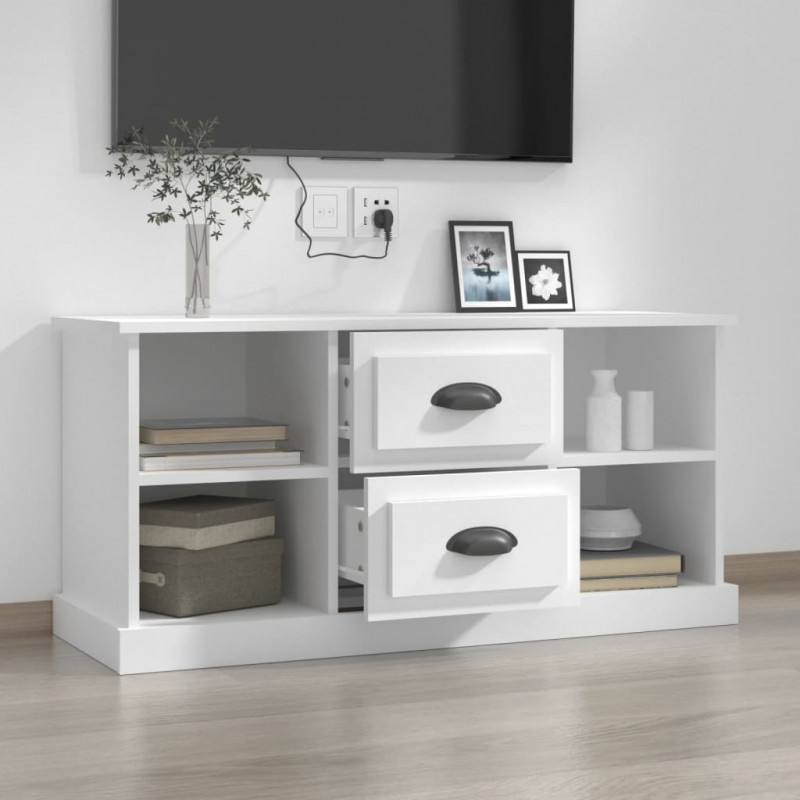 Szafka pod TV, biała, 99,5x35,5x48 cm, materiał drewnopochodny