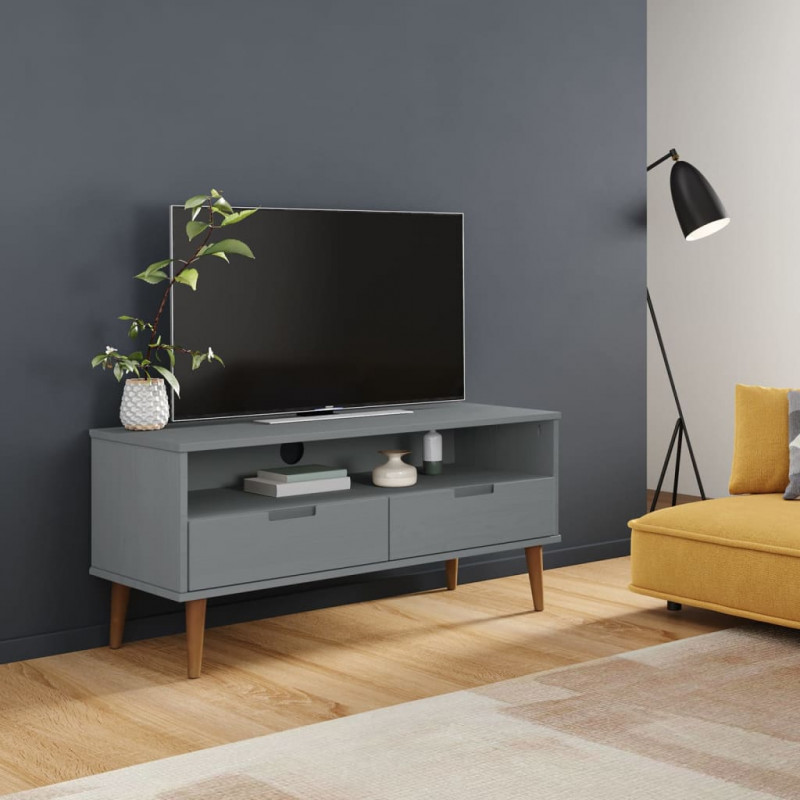 Szafka TV MOLDE, szara, 106x40x49 cm, lite drewno sosnowe