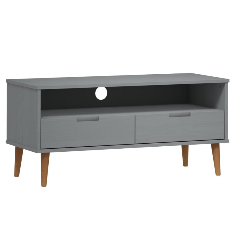 Szafka TV MOLDE, szara, 106x40x49 cm, lite drewno sosnowe