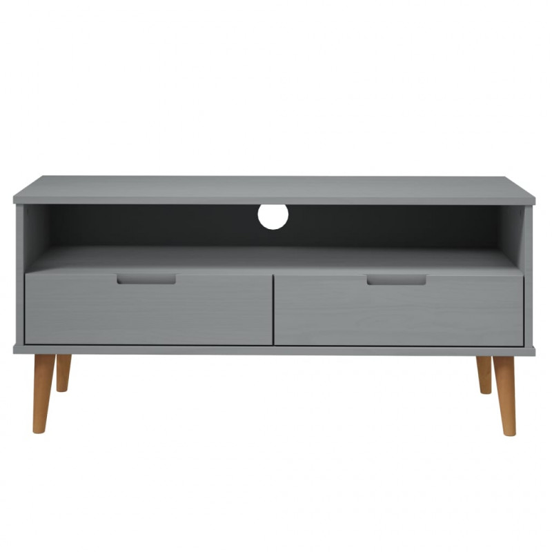 Szafka TV MOLDE, szara, 106x40x49 cm, lite drewno sosnowe