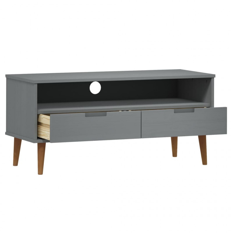 Szafka TV MOLDE, szara, 106x40x49 cm, lite drewno sosnowe