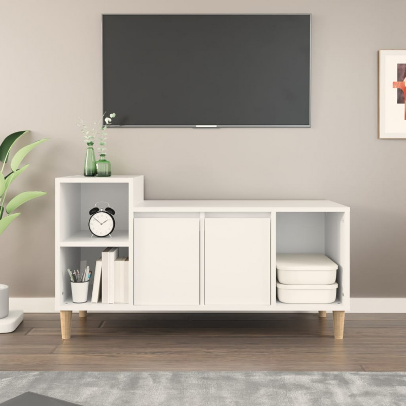 Szafka pod TV, biała, 100x35x55 cm, materiał drewnopochodny