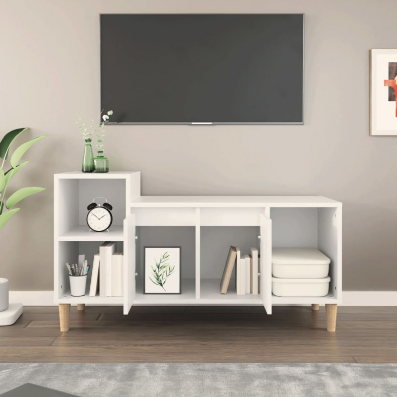 Szafka pod TV, biała, 100x35x55 cm, materiał drewnopochodny