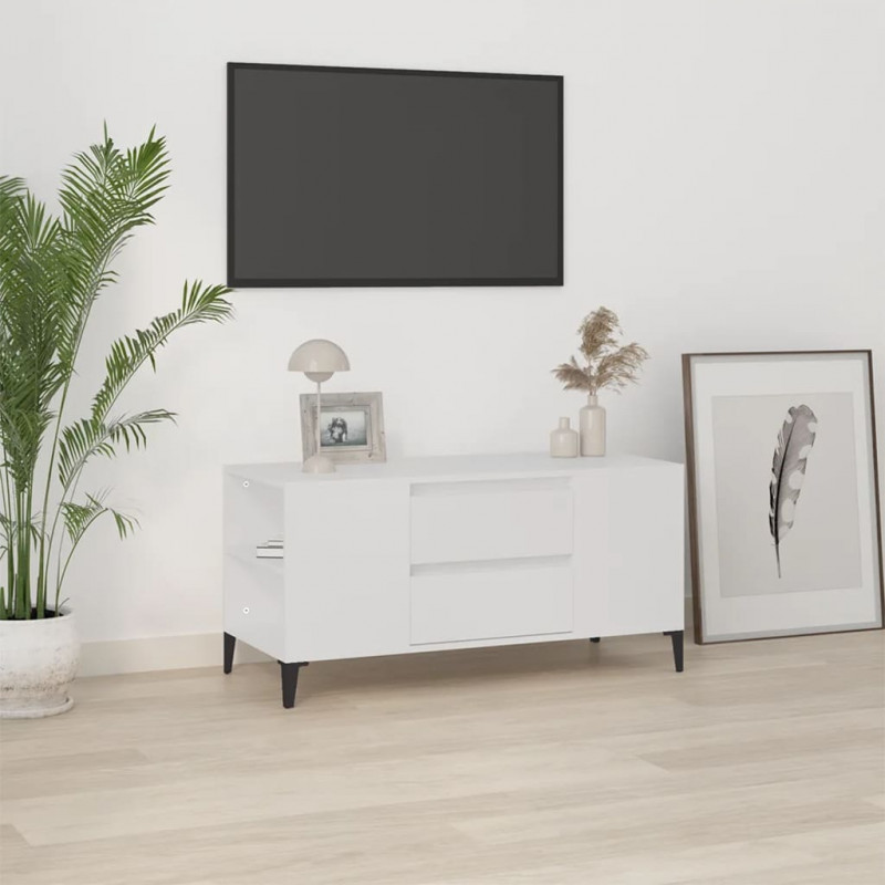 Szafka pod TV, biała, 102x44,5x50 cm, materiał drewnopochodny