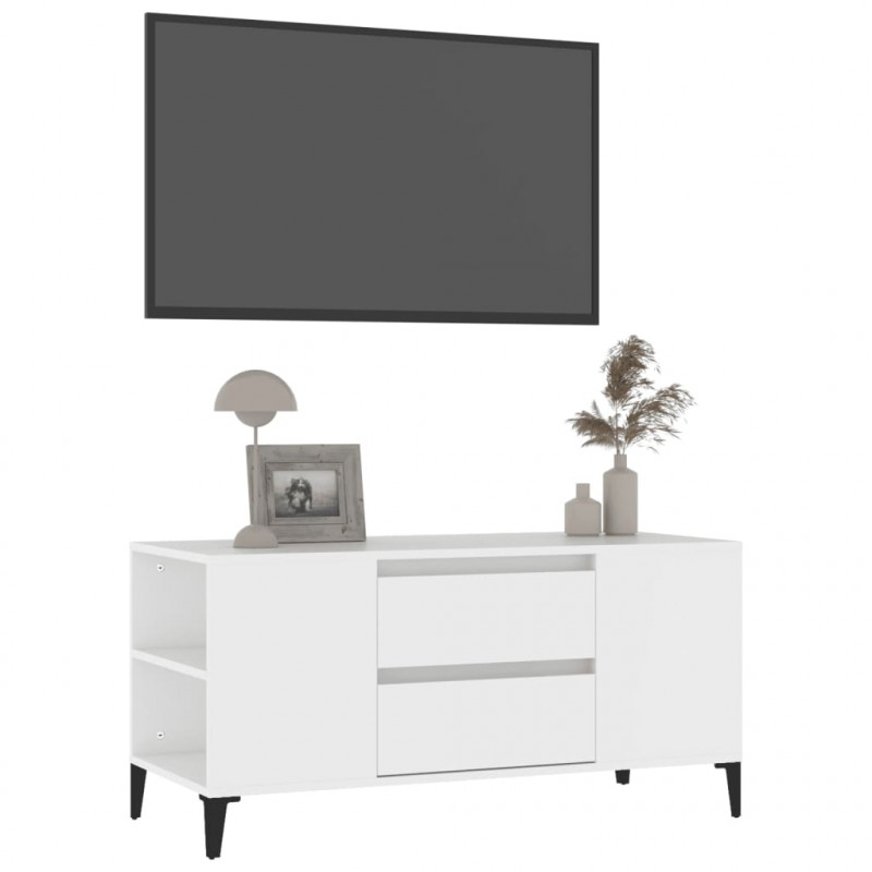 Szafka pod TV, biała, 102x44,5x50 cm, materiał drewnopochodny