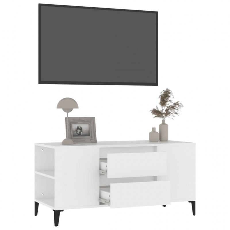 Szafka pod TV, biała, 102x44,5x50 cm, materiał drewnopochodny