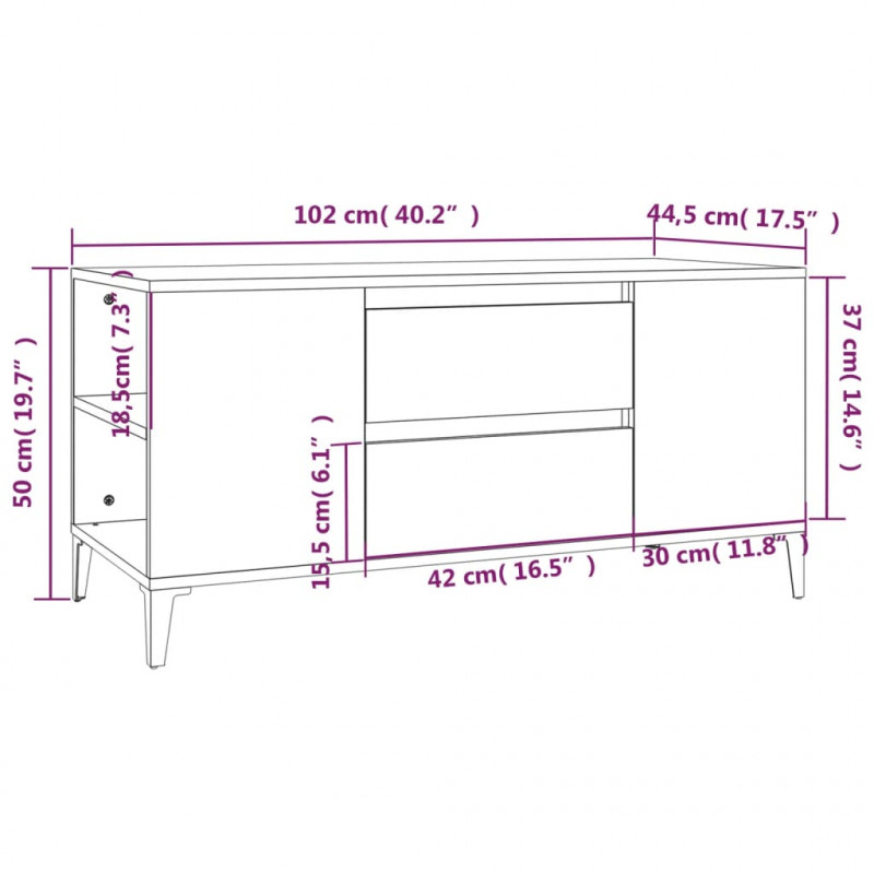 Szafka pod TV, biała, 102x44,5x50 cm, materiał drewnopochodny