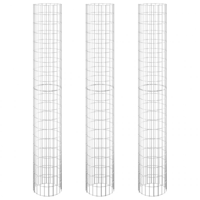 Okrągłe donice gabionowe, podniesione, 3 szt., stal, Ø30x200 cm