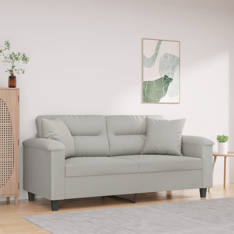 2-osobowa sofa z poduszkami, jasnoszara, 140 cm, mikrofibra