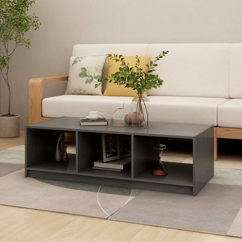 Stolik kawowy, szary, 110x50x34 cm, lite drewno sosnowe