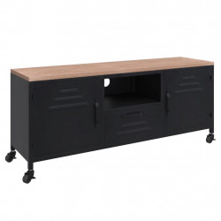 Szafka pod telewizor, czarna, 110x30x43 cm, żelazo i jodła