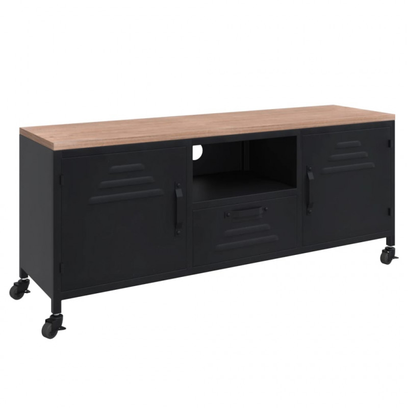 Szafka pod telewizor, czarna, 110x30x43 cm, żelazo i jodła