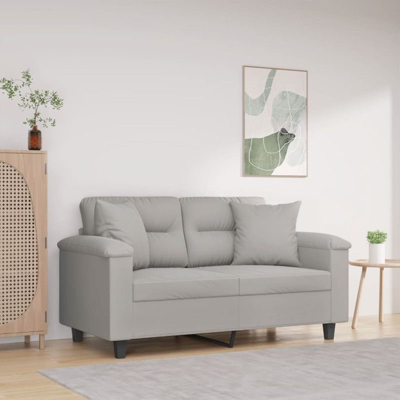 2-osobowa sofa z poduszkami, jasnoszara, 120 cm, mikrofibra