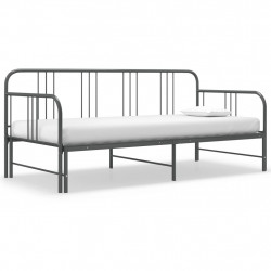 Sofa z wysuwaną ramą łóżka, szara, metalowa, 90x200 cm