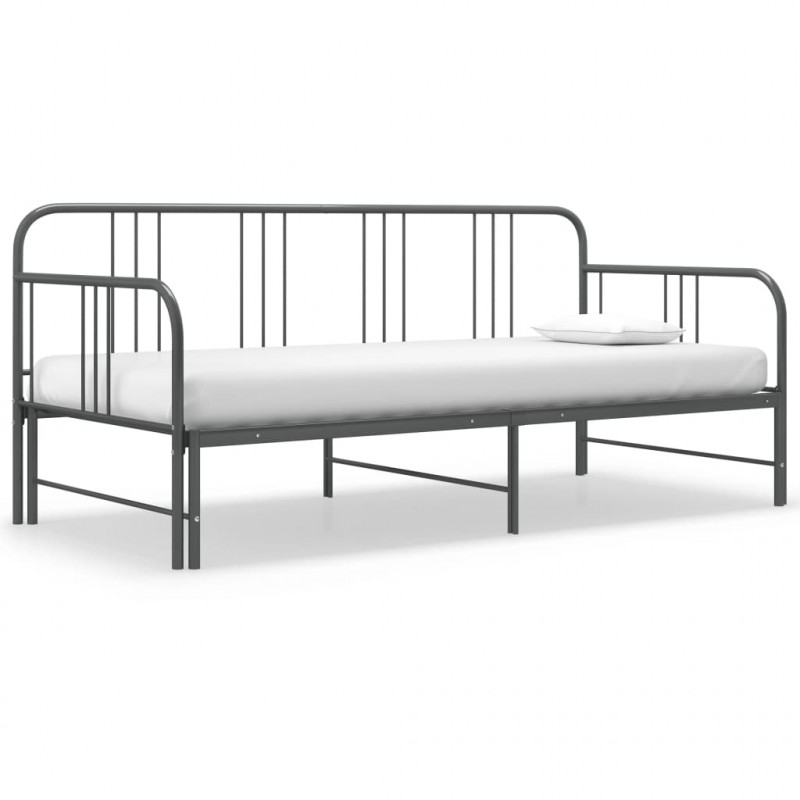 Sofa z wysuwaną ramą łóżka, szara, metalowa, 90x200 cm