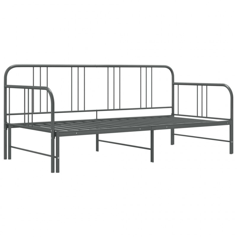 Sofa z wysuwaną ramą łóżka, szara, metalowa, 90x200 cm