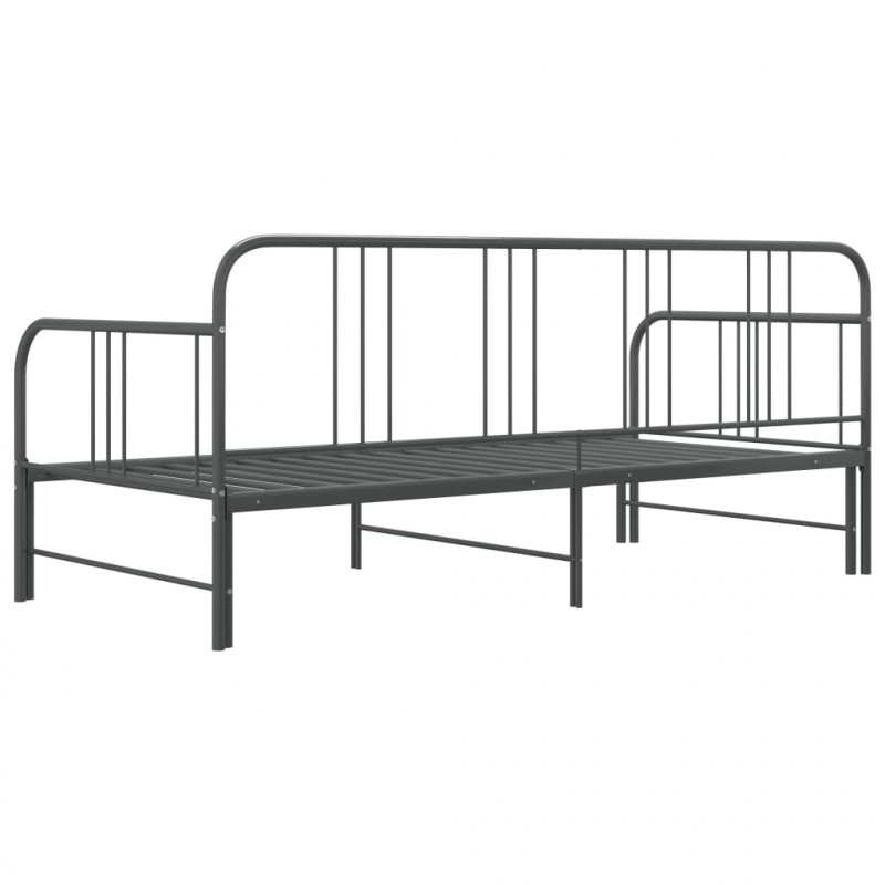 Sofa z wysuwaną ramą łóżka, szara, metalowa, 90x200 cm